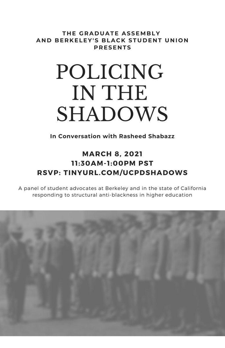 “policing in the shadows” - necessary conversation monday on anti-blackness in higher ed in california &amp; at uc berkeley. thanks to <a href="/BerkeleyBSU/">Black Student Union</a> <a href="/Rasheed_Shabazz/">RAsheed ☥ Shabazz - rasheedatberkeleydotedu</a> <a href="/BerkeleyGA/">Graduate Assembly</a>