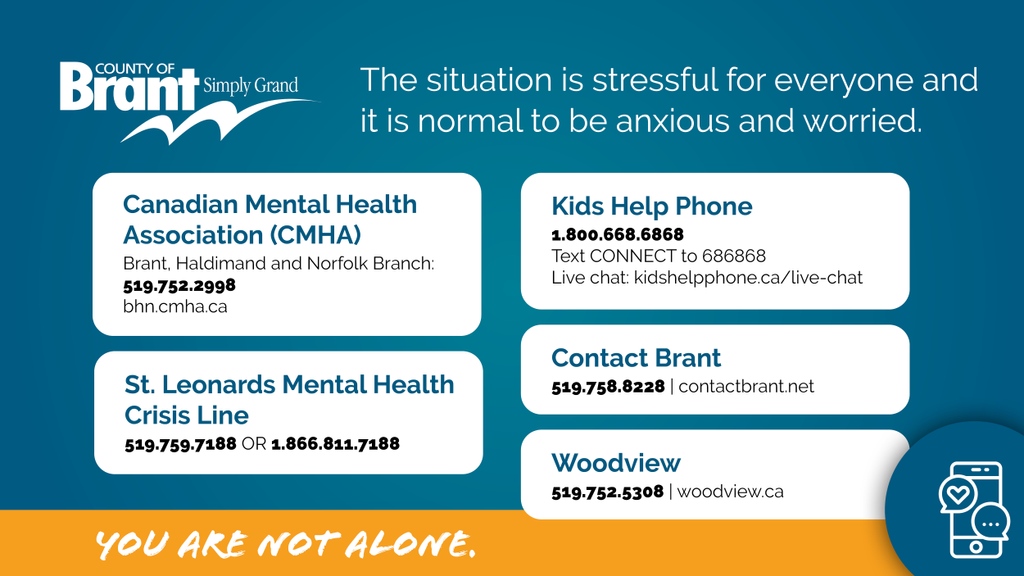 BrantCommunity's tweet photo. We understand that the current situation can be stressful. A number of online resources are available on the Brant Cares website. Please visit https://t.co/BPDaSJLBIO to learn more.
Please reach out if you need support. You are not alone.
#BrantCares #BrantCommunity https://t.co/ZSIEM33EEx