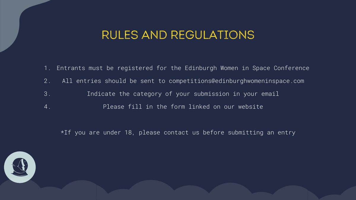 ScotWiSpace's tweet photo. 🚀 Competition Announcement 🚀
⠀
We are very excited to announce that our art competition is now open to ALL ATTENDEES!

#competition #StudentsinSpace #WomenInSpace #ScotlandIsNow #Leader #Innovation #SpaceinScotland #Space #EdiWiSpace #network #ScottishSpaceSector #womeninSTEM https://t.co/M2Xcvnqvje
