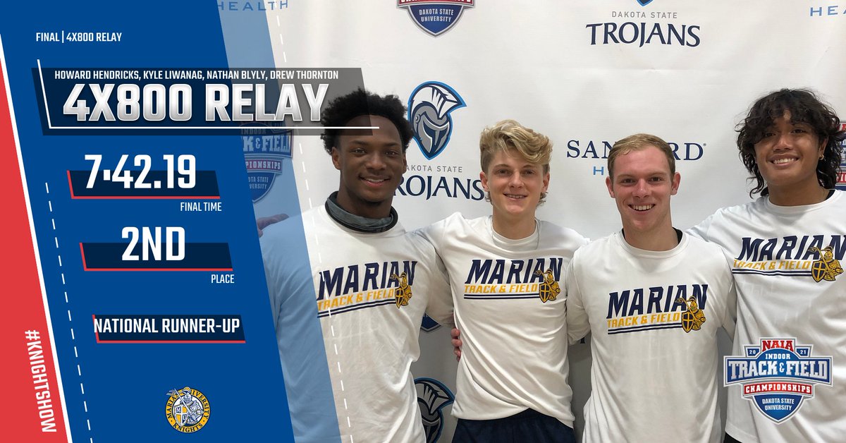 MUKnights's tweet image. MTF | 4X800 RELAY

✅ National Runners-Up
✅ All-Americans
✅ New PR

Howard Hendricks, Kyle Liwanag, Nathan Blyly, &amp;amp; Drew Thornton ran a smoking 7:42.19 to claim 2nd for @MarianTrackXC ⚡