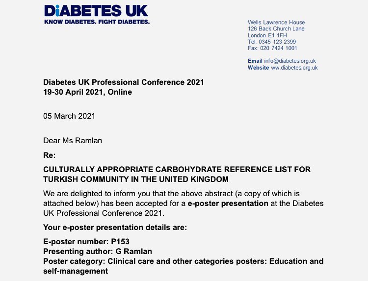 gabbyramlan's tweet photo. Excited to know our abstract on Turkish Food Carbohydrate Reference List has been accepted for a poster at #diabetesUKconference2021. Hope this will add to more #multiculturaldietaryresources available in the UK. #turkishdiet https://t.co/xVYrE2Zt8u