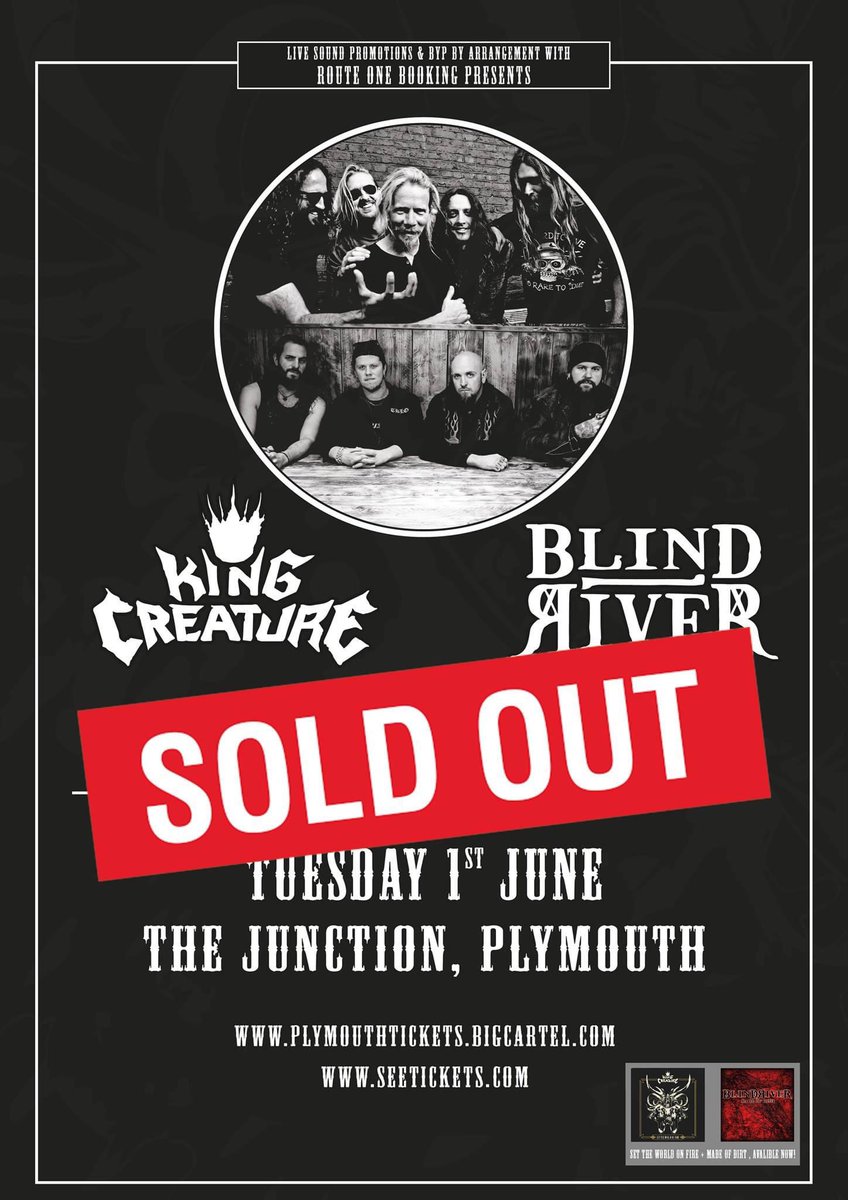 Live Sound Promotions (@lspromoplymouth) on Twitter photo The <a href="/KingCreature1/">KING CREATURE โ</a> & <a href="/BlindRiverUK/">Blind River</a> show at The Junction, Plymouth, on Tuesday 1st June is now SOLD OUT! The <a href="/KingCreature1/">KING CREATURE โ</a> & <a href="/BlindRiverUK/">Blind River</a> show at The Junction, Plymouth, on Tuesday 1st June is now SOLD OUT!