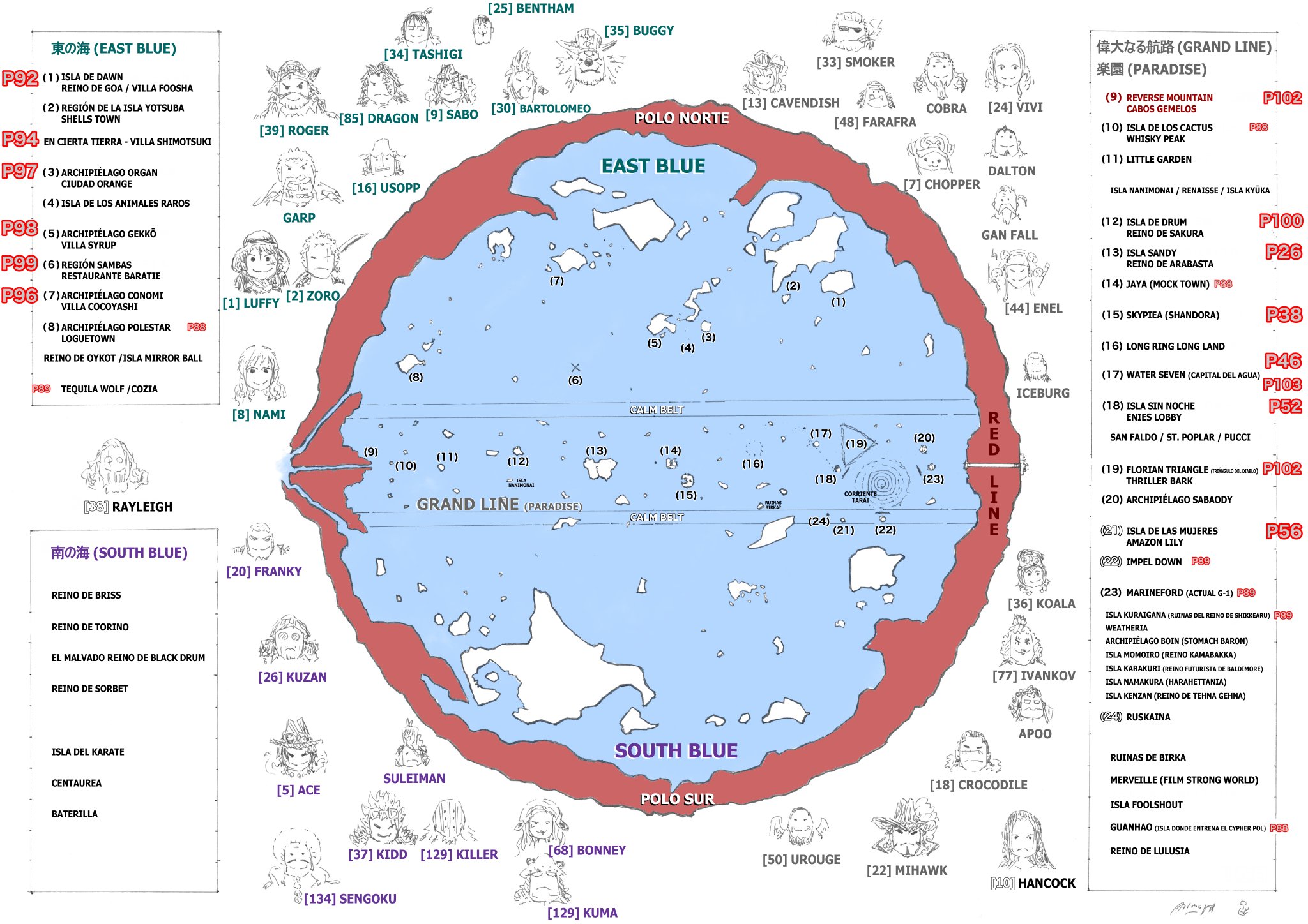 Danielop ダニエル ワンピース世界地図 スペイン語版 Mapa Del Mundo De One Piece Version Espanola East Blue 東の海 South Blue 南の海 Grand Line 偉大なる航路 Paradise 楽園 Arimoria T Co Lvxj6jrqv2 Twitter