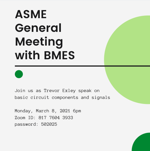 UNTASME's tweet photo. Join us Monday March 8, 2021 for a joint meeting with BMES! We will be going over how to use basic circuit components, an overview of circuits, and electrical signals. 
ID: 817 7604 3933
password: 502025 https://t.co/7ZvhmpqYaX