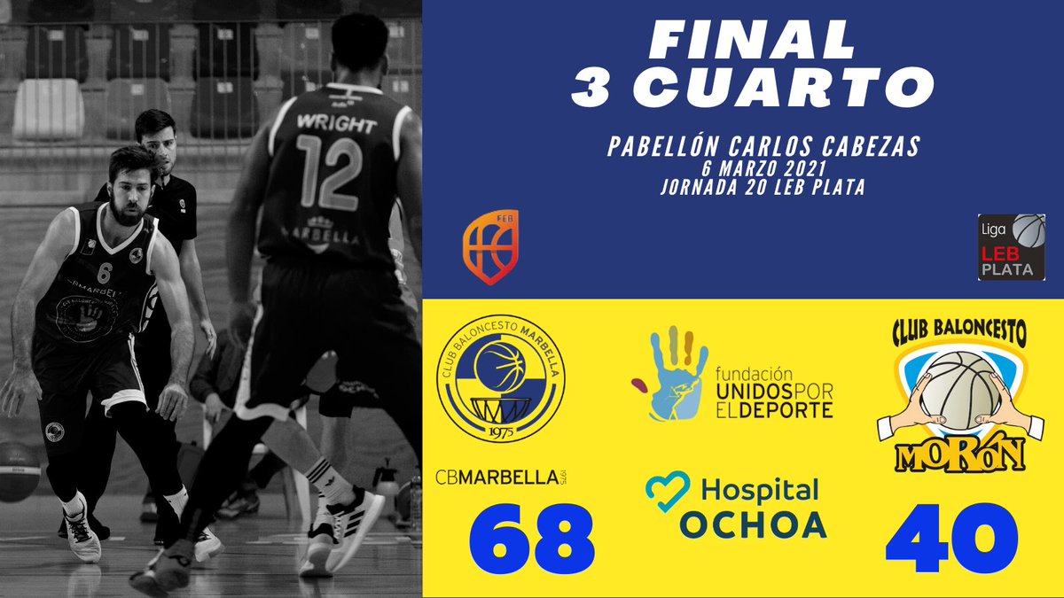 CBMarbella1's tweet photo. 🔊 #Directo 🔥 I
🔖 Final 3Q 🔚 #LEBPlata
➡️ @CBMarbella1 6️⃣8️⃣ 🔵
➡️ @CBMoron 4️⃣0️⃣ 🟠
🎙¡Triple final de @er_magishan para acabar el periodo!
✅ @plazadelmarCW
✅ @Clinica_Ochoa
✅ @Unidos_Deporte
🔵⚪️ #CBMCBM #CBMLive https://t.co/GtwRaWhF7I