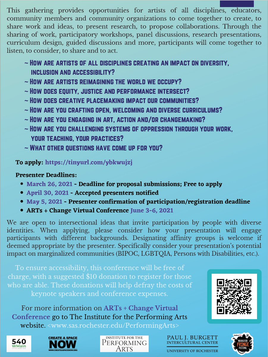 Invitation to apply and spread the word! sas.rochester.edu/PerformingArts…