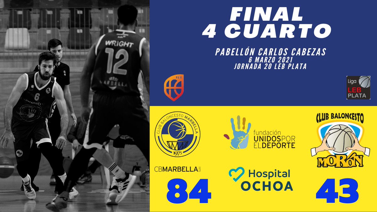 CBMarbella1's tweet photo. 🔊 #Directo 🔥 I
🔖 Final 4Q 🔚 #LEBPlata
➡️ @CBMarbella1 8️⃣4️⃣🔵
➡️ @CBMoron 4️⃣3️⃣🟠
🎙¡Se acabó lo que se daba! Acabamos con OTRO TRIPLE de @er_magishan. ¡GRANDES CHICOS!
✅ @plazadelmarCW
✅ @Clinica_Ochoa
✅ @Unidos_Deporte
🔵⚪️ #CBMCBM #CBMLive https://t.co/z7e2ZUV5VP