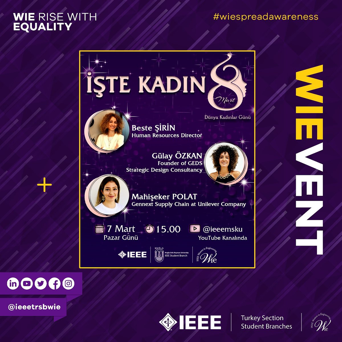 ieeetrsbwie's tweet image. IEEE Muğla Sıtkı Koçman Üniversitesi Öğrenci Kolu WIE Komitesi, 8 Mart Dünya Kadınlar Günü kapsamında, alanında saygın yerlere gelmiş kadın çalışanların katıldığı ve kendi başarılarından aktardıkları tecrübe ve bilgileriyle &quot;İŞTE KADIN&quot; etkinliğimizi siz değerli üyeleriyle-