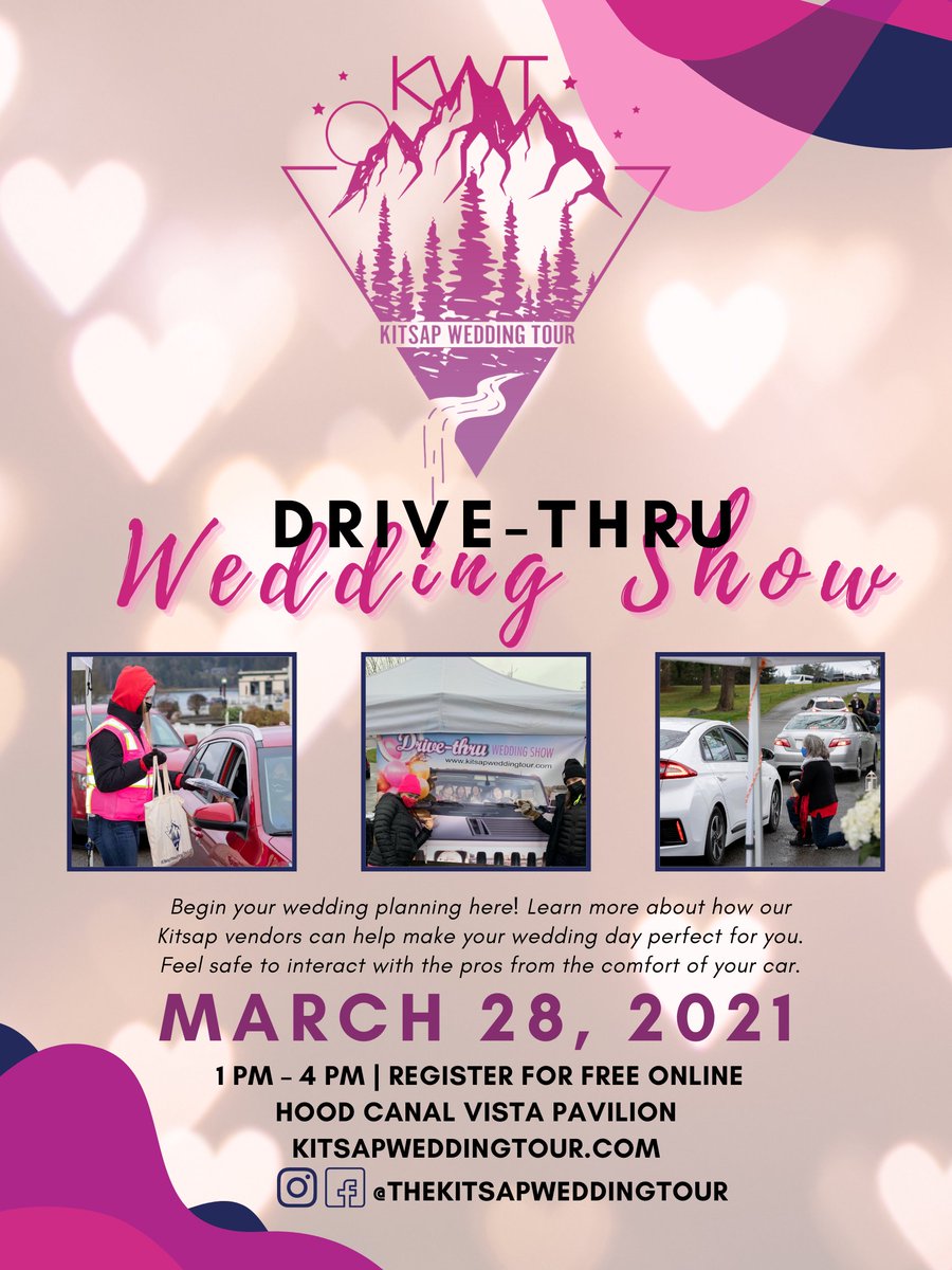 Only ➀➂ days until the Kitsap Wedding Tour presents Drive-Thru Wedding Show! We have gathered the best in the Wedding business all in one place! 

Register your vehicle now at kitsapweddingtour.com and be sure to arrive early! The first 100 vehicles will get a #SwagBag!
