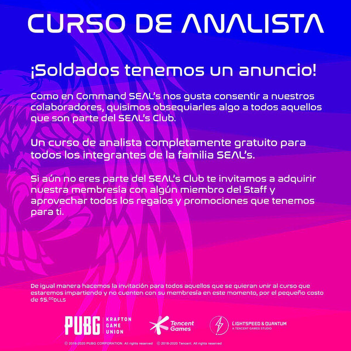 Command_Seals's tweet photo. ✨ CURSOS DE ANALISTA ✨

SI ERES PARTE DE NUESTRO SEALS CLUB O COLABORADOR VIP DE SEALS TOURNAMENT APROVECHA ESTA MAGNÍFICA OPORTUNIDAD DE SER PARTE DEL CURSO DE ANALISTA DE FORMA GRATUITA ✨ 

MÁS INFO AL DM 📍 https://t.co/CV3nC1ANTH