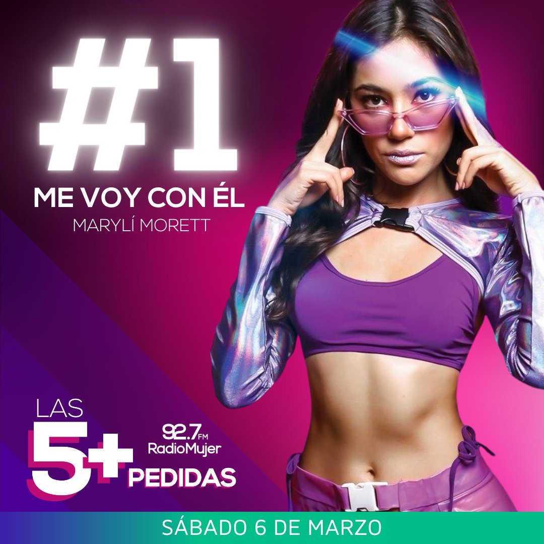 RadioMujer927FM's tweet photo. Y en primer lugar de #Las5MásPedidas se mantiene @marylimorett con su sencillo "Me voy con él" 📻🎶🤩👏😍🙌

#RafdioMujer927 
#EstáCotigo https://t.co/offjvHG4OA