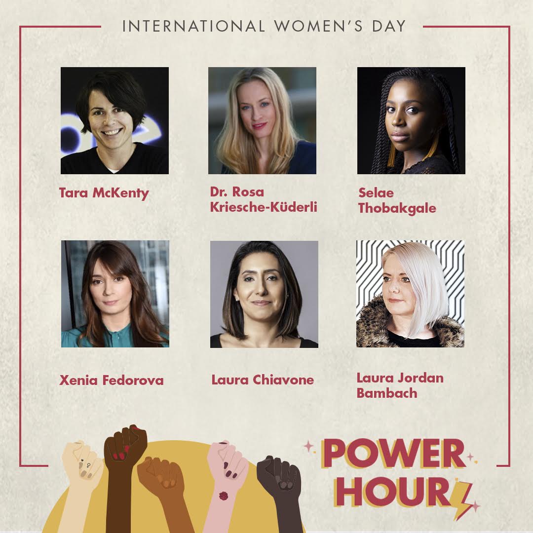 Excited &amp; proud for #IWD2021 'Power Hour,' jointly offered by <a href="/BerlinSchool/">Berlin School</a> #RareWithGoogle, feat. <a href="/AgencyPlankton/">tara mckenty</a> Rosa Kriesche-Küderli <a href="/Selae_T/">Selae Thobakgale</a> <a href="/xfedorova/">Xenia Fedorova</a> <a href="/laurachiavone/">Laura Chiavone</a> <a href="/laurajaybee/">𝕷𝖆𝖚𝖗𝖆 𝕵𝕭</a>

Monday Mar 8: 06.00 US EDT / 12.00 Berlin CEDT / 22.00 Melbourne AEST

bit.ly/3kS1RGn
