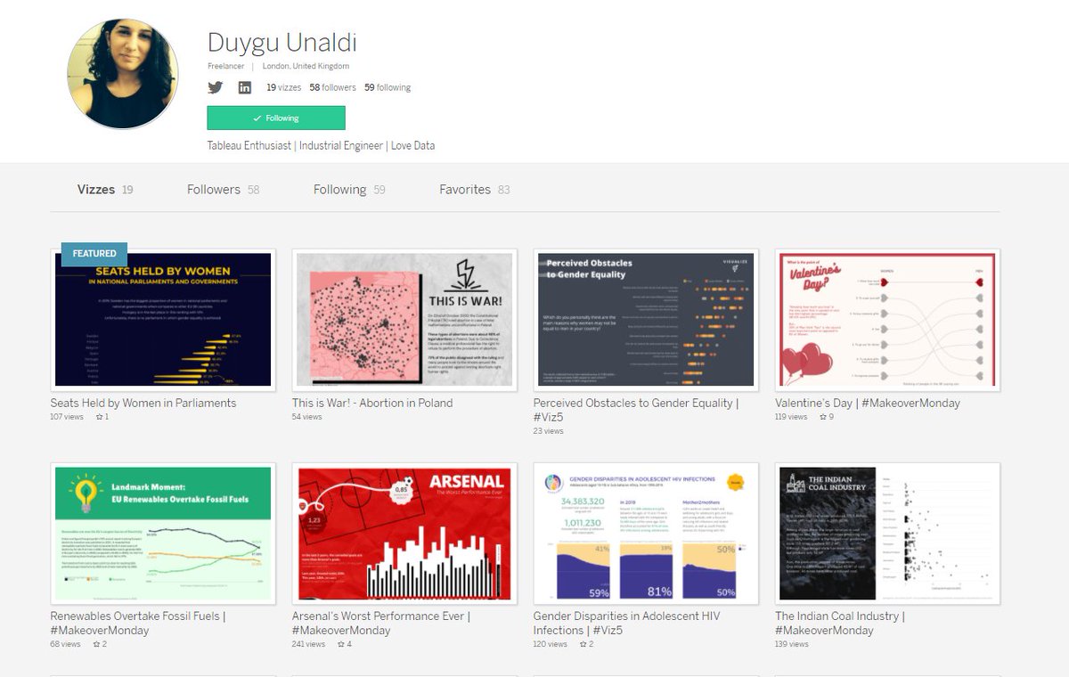 My #TableauFF for the week is Duygu Unaldi <a href="/dfordata/">Duygu Unaldi</a> 

She is an active MakeoverMonday participant and I really enjoy seeing her vizes. I highly recommend giving her follow :)
public.tableau.com/profile/duygu.…