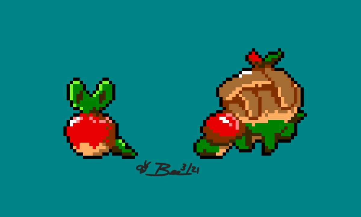 bridgettebeeart's tweet photo. Applin &amp; Appletun with Gameboy sprite colors 😊
#pixelart #Pokemon https://t.co/K7Kk7NQlJX