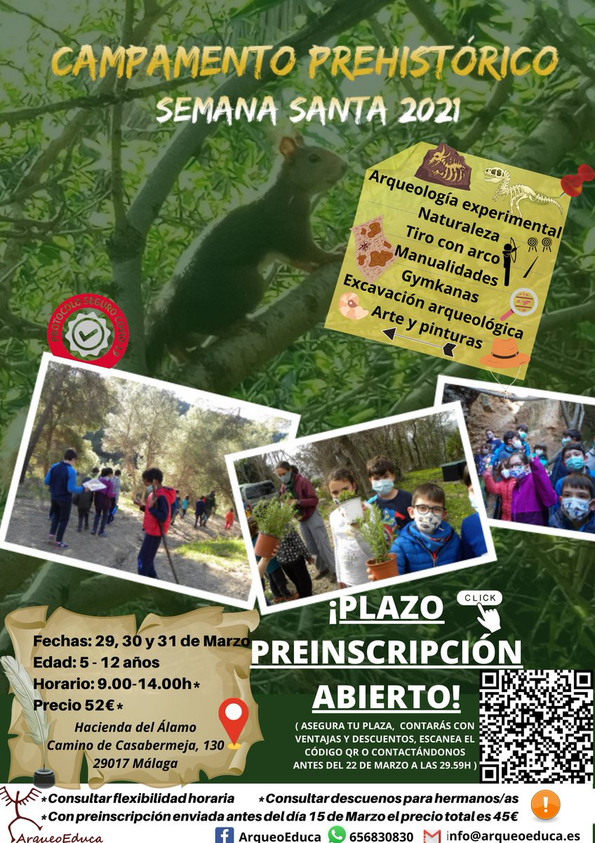 ArqueoEduca's tweet photo. Tres días trepidantes para peques de 5 a 12 años. 29, 30 y 31 de Marzo: CAMPAMENTO DE SEMANA SANTA, de 9 a 14h. Aventura, Arqueología y Naturaleza. Grupo muy reducido y Protocolo COVID. https://t.co/t85KVhVsK9