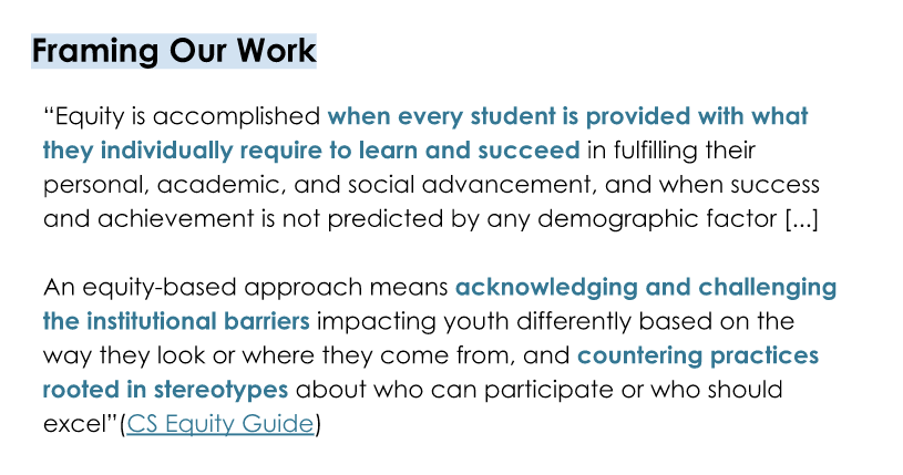BTwarek's tweet photo. Equity audits are collaborative processes that guide schools towards equity through reflection on data, w/ goal of transforming systems & practices. @HayleyWeddle & @hopkins_edprof share barriers + strategies for English learners' access to #CSforAll. #CSEquityinAction #CSforEL https://t.co/GFiA94OMpL