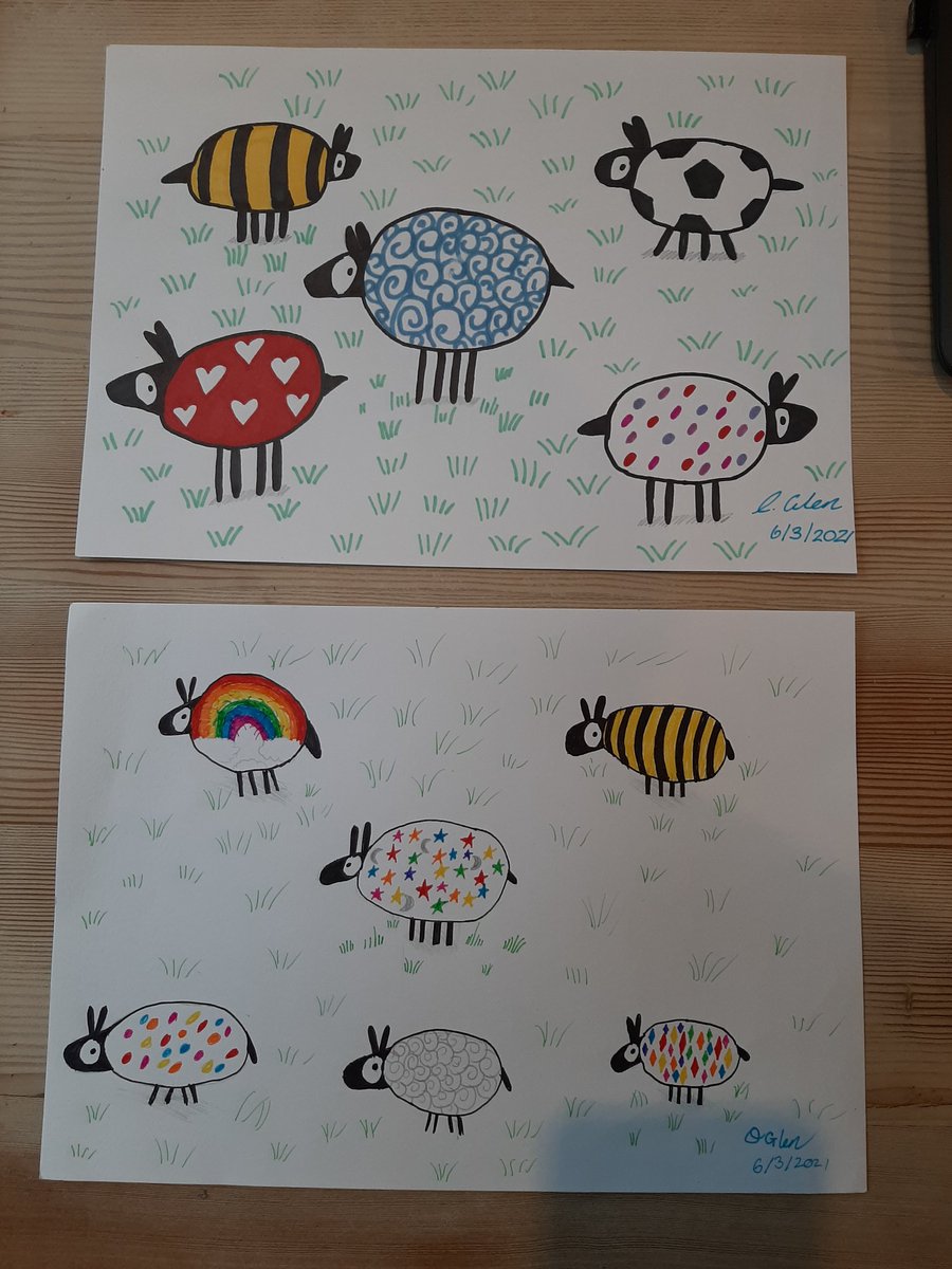 childafterchild's tweet photo. #DrawWithRob My daughters homework (age 11) was to recreate one of Robs artworks. They all looked so cute Mum joined in too... https://t.co/3Yx3OCFv0m