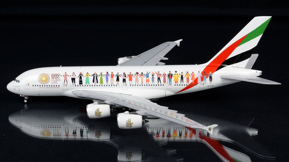 NEW ARRIVAL! @GeminiJets 1:400-scale @emirates 
 A380 A6-EVB 'Year of Tolerance' titles, item GJUAE1959, Feb. 2021. Buy it now from a GeminiJets retailer! See the list at geminijets.com/retailers ✈ #GeminiJets #Emirates #Airbus #A380 #YearOfTolerance