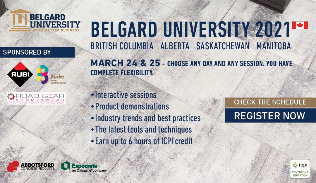 ExpocreteCDN's tweet photo. All you need is a 👨‍💻 to attend this year’s #BelgardUniversity ! 📅 March 24 &amp; 25, 2021

CLICK TO VIEW SCHEDULE: https://t.co/wWYMF4hSYd 

A big shout out to our generous sponsors!
✏️ @BurkeGroup
🧢 @roadgearsports
🧰 @RubiTools_Es

#staytunedformoredetails https://t.co/Qra832CqU9
