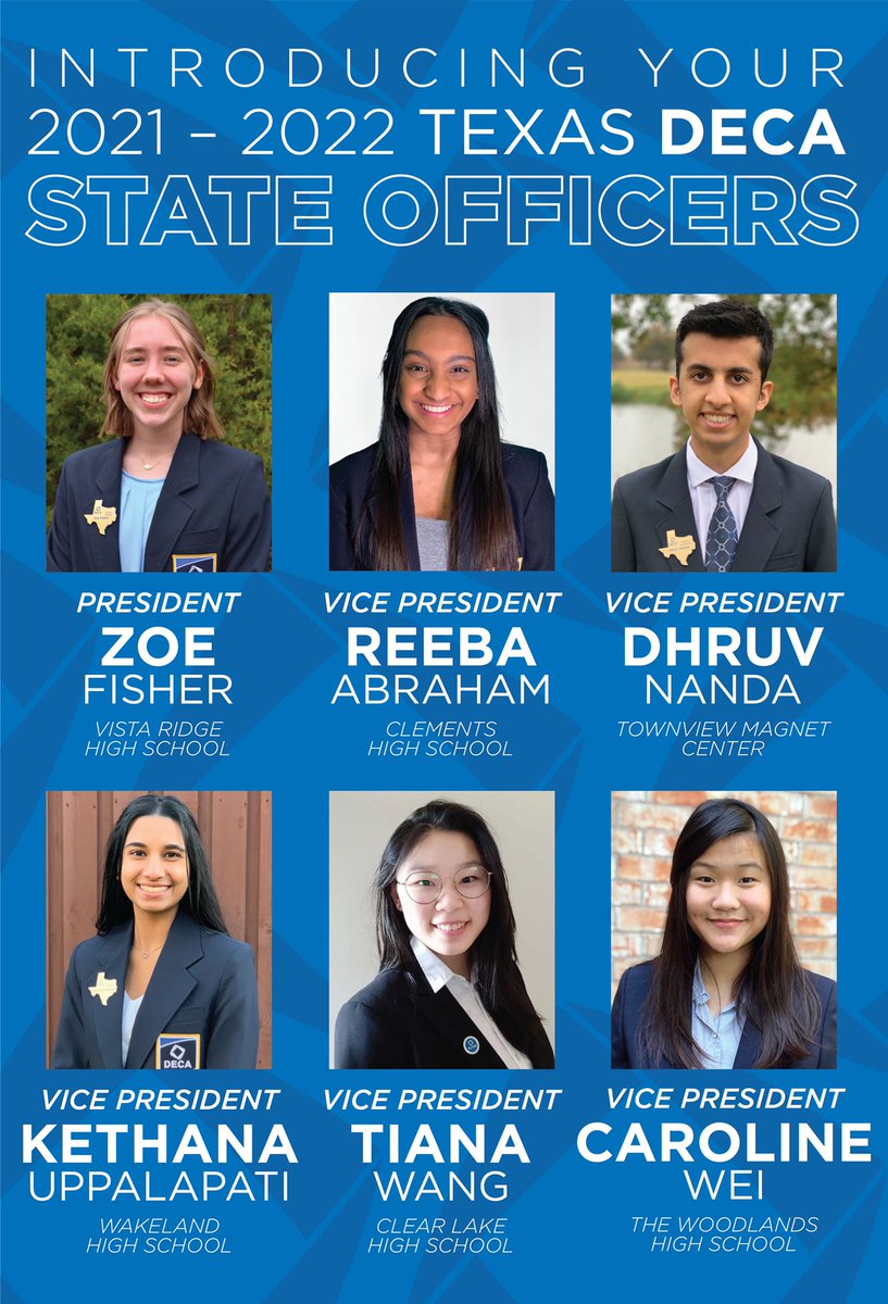 Congratulations to the 2021-2022 Texas DECA State Officer team!!

We can’t wait to see the great things that you will accomplish in the next year.