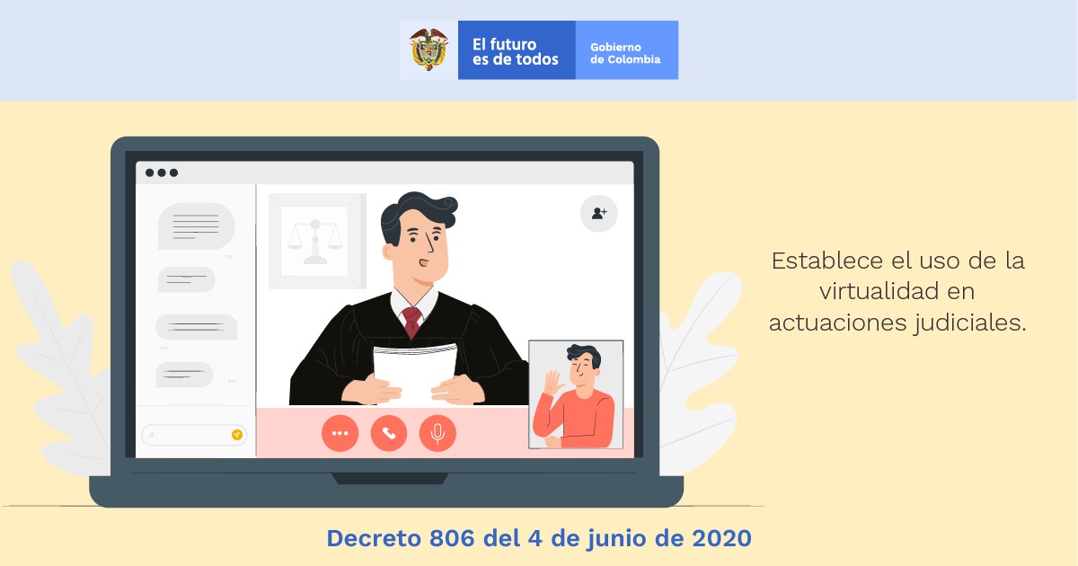 MinjusticiaCo's tweet photo. Para evitar el desplazamiento y cuidar la salud de las personas en medio de la pandemia por #Covid19, el @MinjusticiaCo estableció que las actuaciones y los procesos judiciales se realizaran de manera virtual. #JuntosFrenteAlCovid https://t.co/K8fGbeXono