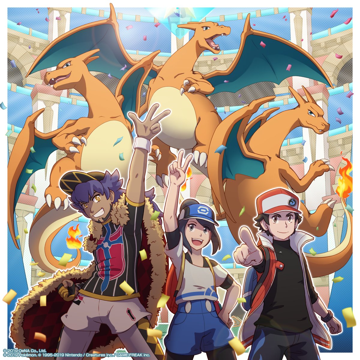 公式 ポケマスexだいすきクラブ 海外のポケマスex公式アカウント Pokemonmasters で公開された ポケマスアート をご紹介 イラストレーターのtaz Saintsさんがリザードンをバディポケモンに持つダンデさん 主人公 レッドさんを描いてくれました