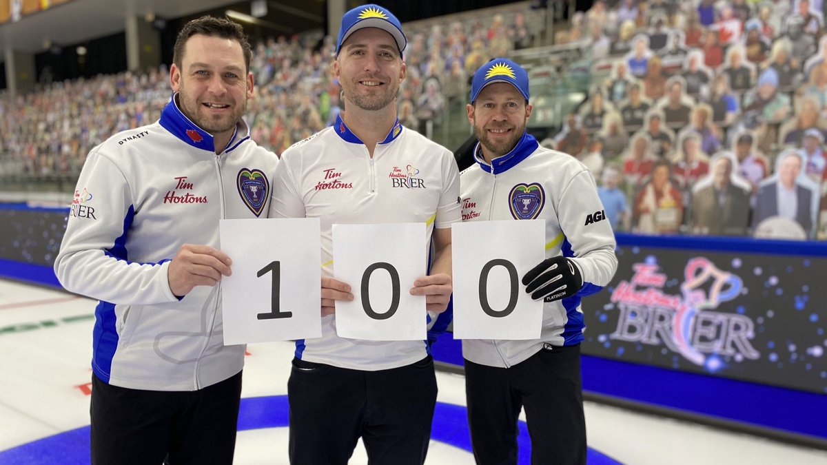 Tonight marks the 100th @timhortons Brier game for Rick Sawatzky, Steve Laycock and Jim Cotter. Congratulations on this incredible accomplishment! 💯 #Brier2021