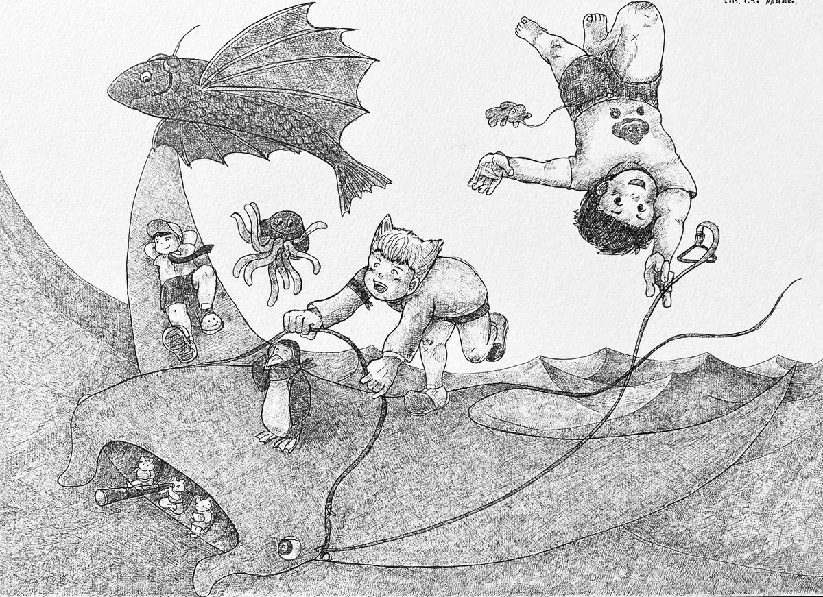 Masa 絵 T Co G2iw7elrw1 空飛ぶカーペットのように ふわふわ飛んでくれる エイさんを空想し 描きました 海風を受け 大海原を浮遊 タテ25cm ヨコ34cm 専用画用紙にペン イラスト お絵かき ペン画 T Co Io3dxoianh