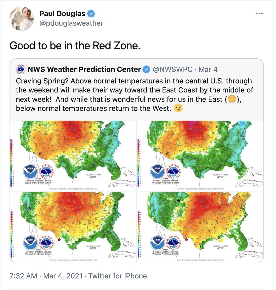 Really odd: Minnesota climate scam promoter @pdouglasweather spends a remarkable amount of time grumbling about cold weather and expressing joy about warmer-than-average weather. https://t.co/GIMUTcH8cH