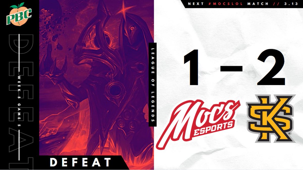 MocsEsports's tweet photo. [ #MOCSLOL ] In an incredible 3-game series, @KennesawEsports overtakes our League of Legends team 2-1. Catch us next Saturday in our 6th match of the season‼️ https://t.co/KIDPikwshn