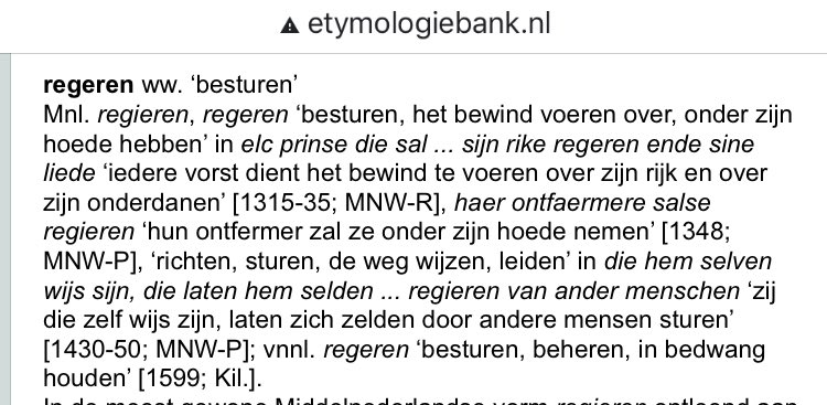 En dan, ook naar aanleiding van mijn zoektocht naar de etymologie van #regeren, hoe om te gaan met regeringen; 

“ZIJ DIE ZELF WIJS ZIJN, LATEN ZICH ZELDEN DOOR ANDERE MENSEN STUREN”. ⤵️

Dus wees er #trots op! Wees vrijdenkend. Neem niets zomaar aan! #Onderzoek! Stel vragen!