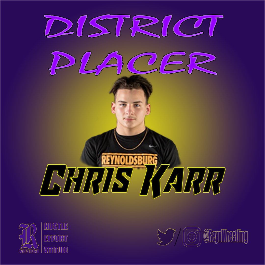 ReynWrestling's tweet photo. District Tournament
Session 2
Championship Quarter Final

160: Chris Karr wins by Dec!!! He is now officially a District Placer!

On to the district Semis tomorrow! 

#ReynProud
#BurnTheShips
#DarbyDistrict https://t.co/Mi2GL01Ua4