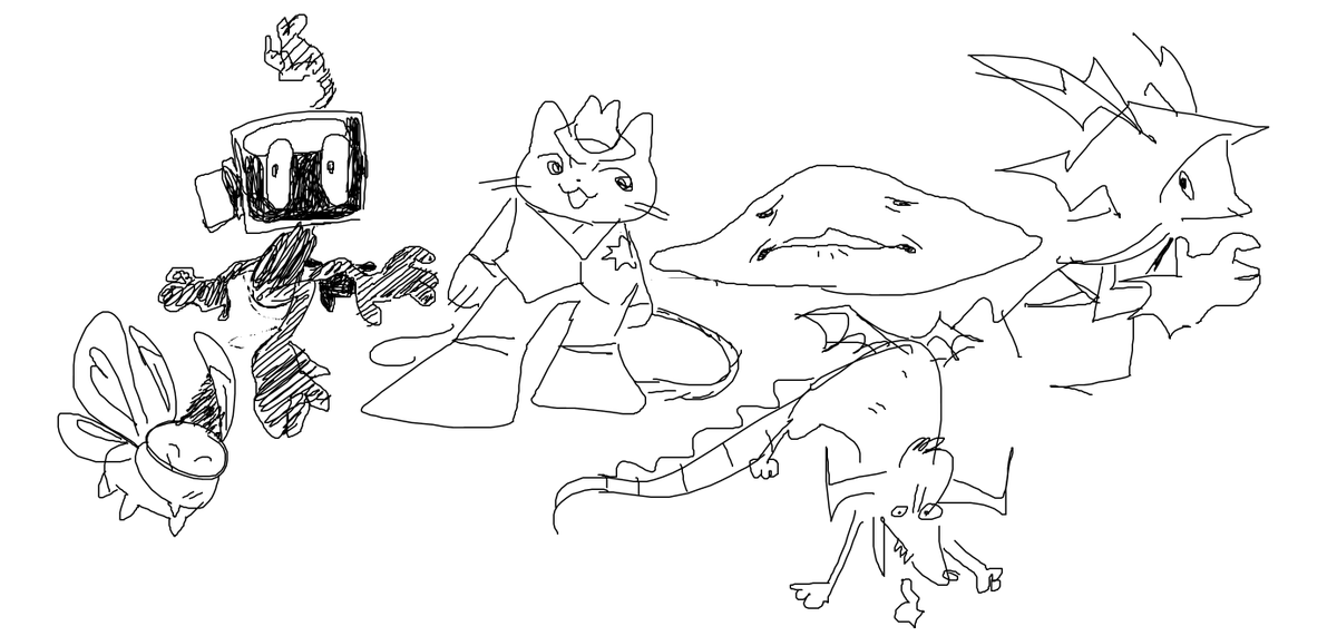 i did a bunch of doodles during the stream THE BOTTLED NIGHTMARE DESIGN IS SO COOL 