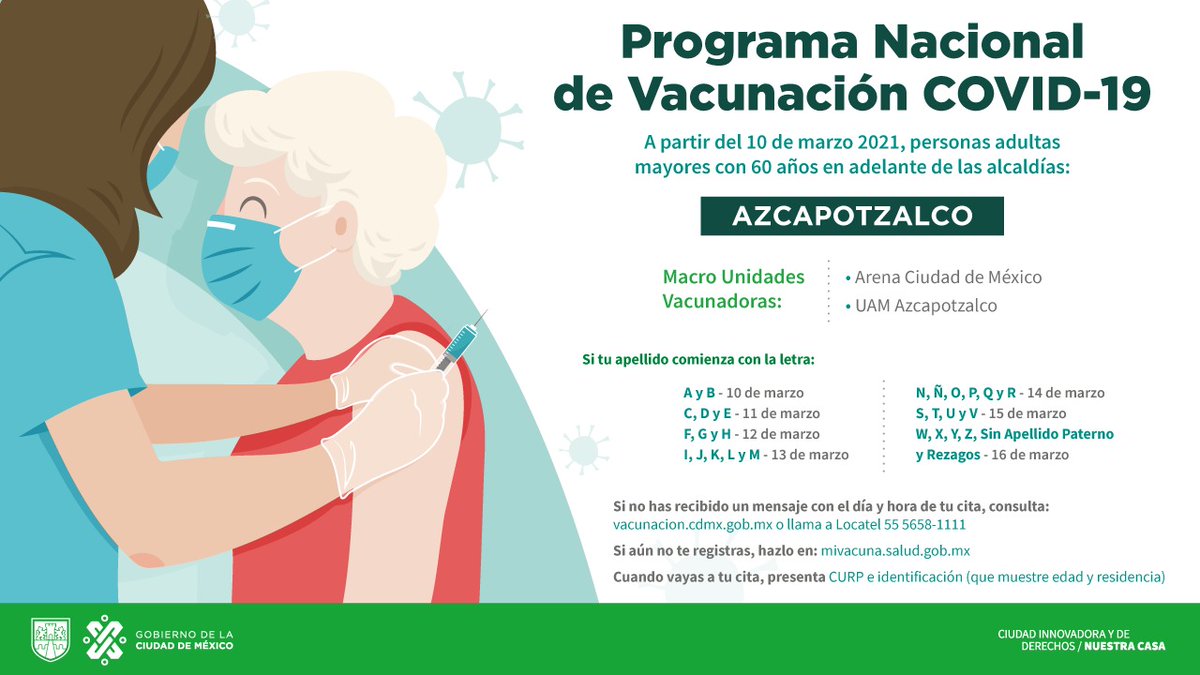 Secretaria De Gestion Integral De Riesgos Y Pc على تويتر Continuamos La Vacunacion Para Adultos Mayores En Azcapotzalcomx Corresponde A Los Adultos De 60 Anos Y Mas Cuyo Apellido Paterno Empiece Con