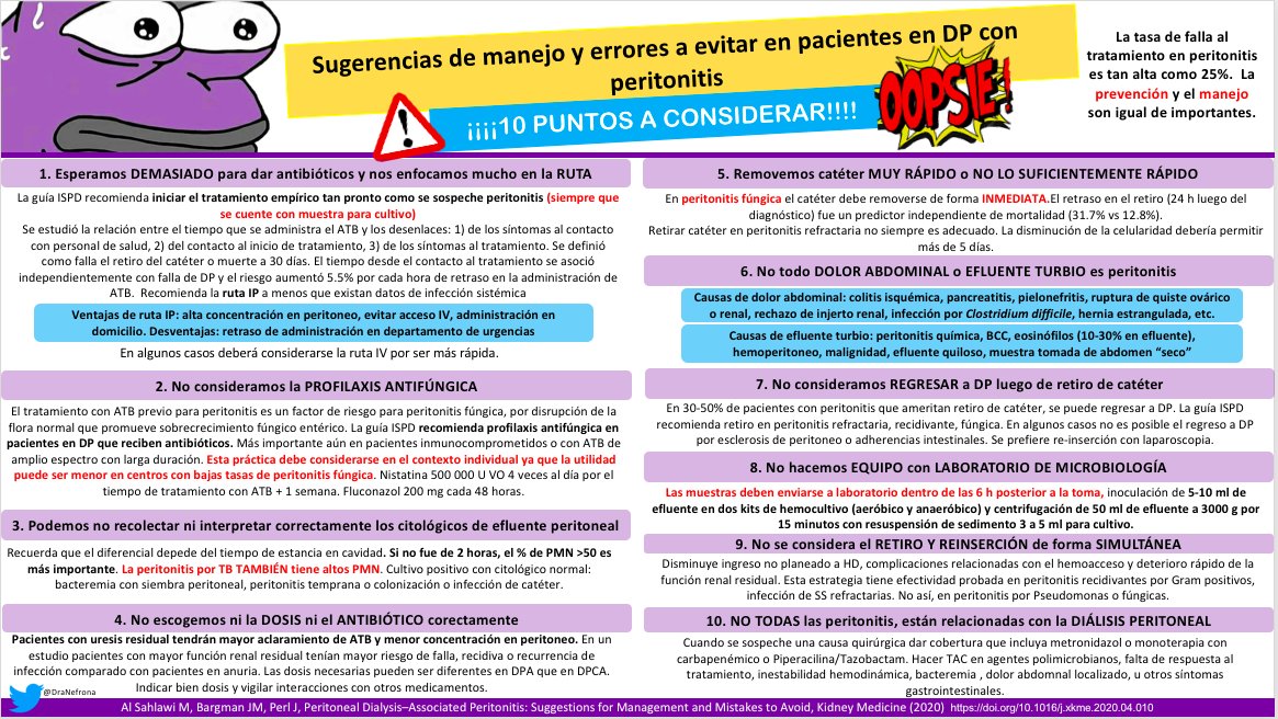 DraNefrona's tweet photo. RESUMEN DE ERRORES EN EL MANEJO DE PERITONITIS EN DP @nefrohgr46 #QuieroSerNefro #NephTwitter https://t.co/Me2detiHz3