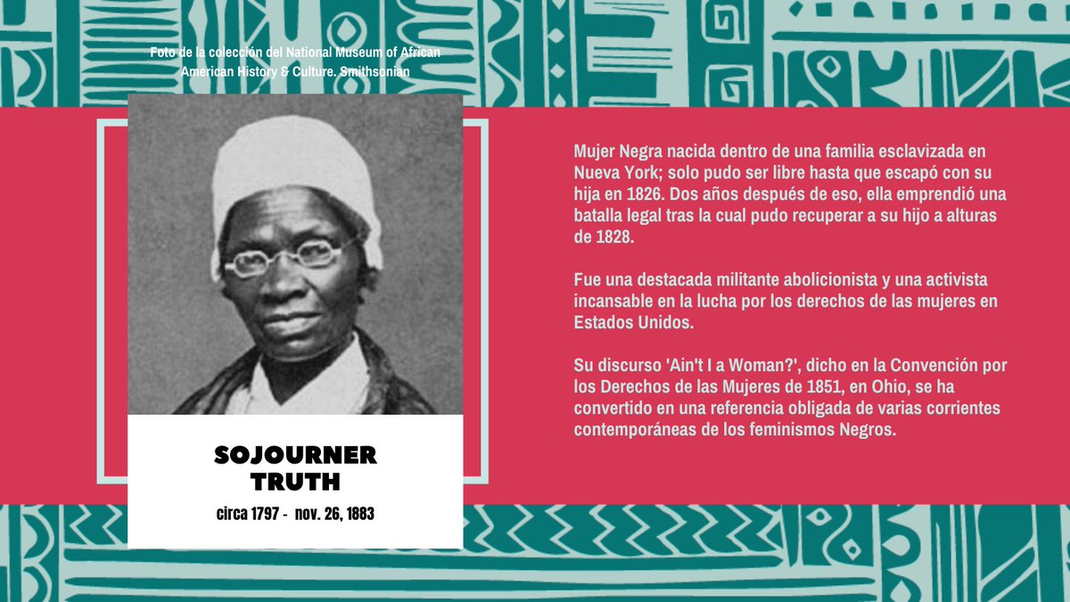 alteroteca's tweet photo. Como febrero es bien cortito, continuamos celebrando la #herenciaafricana en América y el Caribe también en marzo; esta vez con Sojourner Truth, una luchadora incansable, cuyas reivindicaciones aún hoy siguen vigentes… ✊🏿

Y tú, ¿sabías algo acerca de su historia? https://t.co/9OIIW9o2Mz