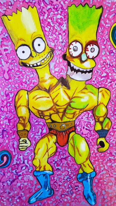 A painting I did of Bart and Hugo up for grabs. https://t.co/5X9W49jace