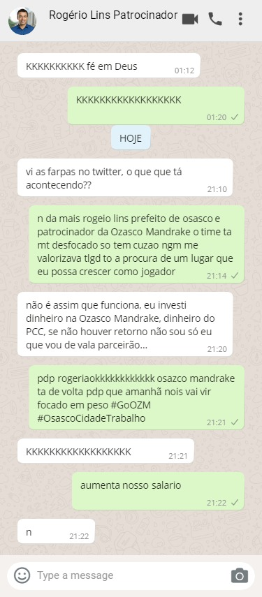 GiovanedeoliHA's tweet photo. Conversas vazadas entre Thiago Henrique "Arrombit" e o atual prefeito de osasco e patrocinador da equipe de e-sports "OSAZCO MANDRAKE" @verrogeriolins
#uniao
#GoOZM
#PCC
#OsascoCidadeDoTrabalho https://t.co/UyrDDxTgcJ