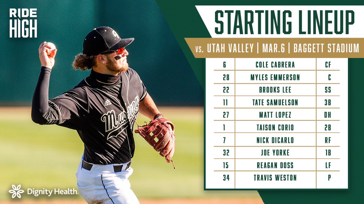 CalPolyBSB's tweet photo. Here is your starting lineup for the Mustangs’ second game against @UVUbsb
🕕 6 PM
💻 https://t.co/TcBbfpwh6z
🔊 https://t.co/CaWBiViXcP
📊 https://t.co/wsQZuEK2cZ
📙 https://t.co/tzU45AEaGq
#RideHigh | #CPvsUVU https://t.co/LGG74t9NOj