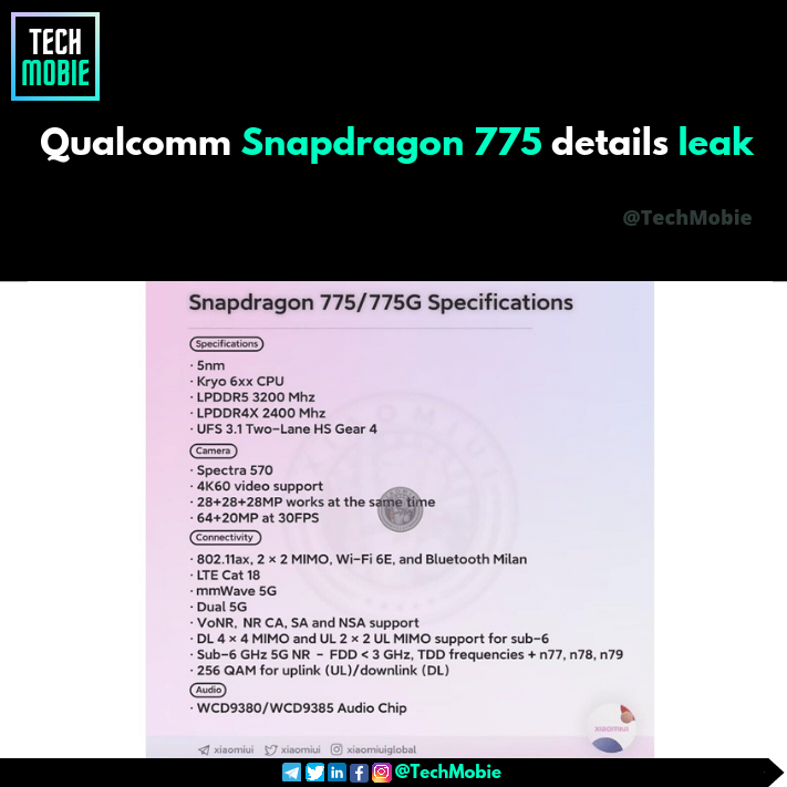 TechMobie's tweet photo. #Qualcomm #Snapdragon775 details leak https://t.co/bFCRa3jFur
