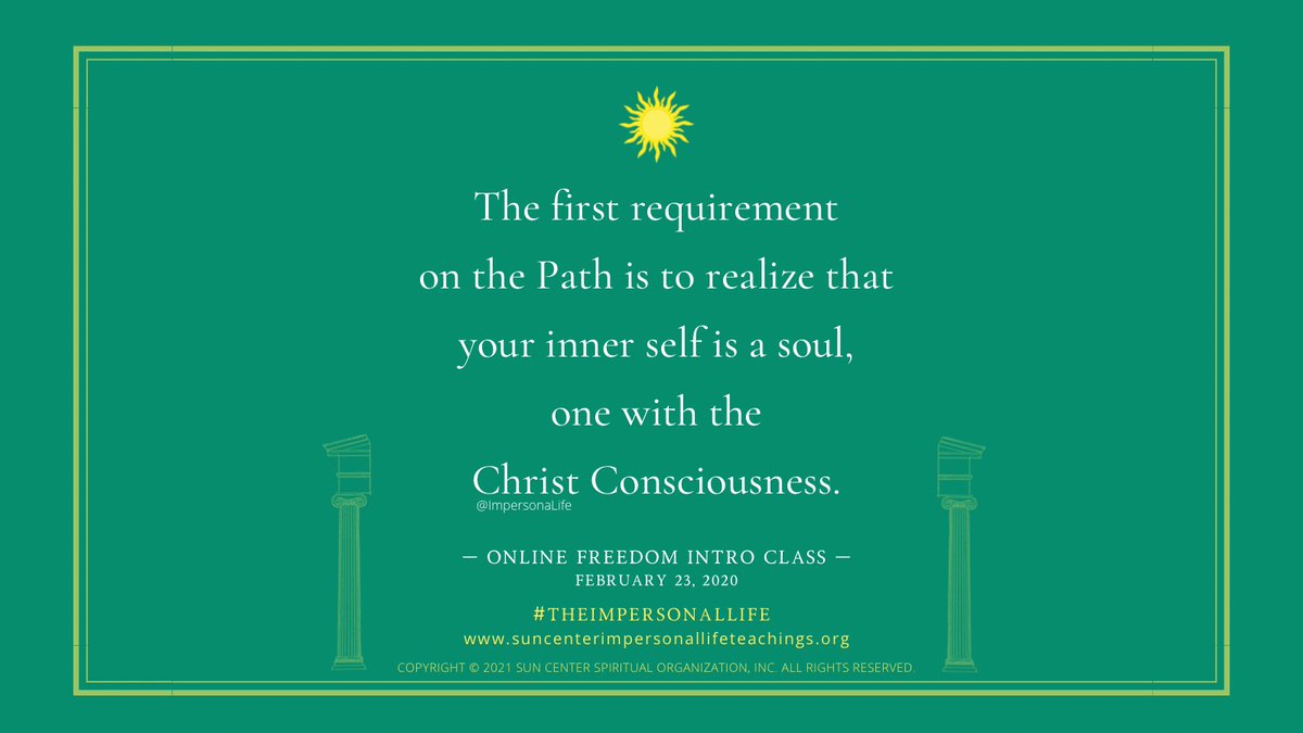 ImpersonaLife's tweet photo. #TheImpersonalLife #SunCenter #ImpersonalLifeTeachings #JosephBenner #IntroductoryClass #inspirationalquotes #motivationalquotes #quoteoftheday #Path #innerself #soul #ChristConsciousness https://t.co/TLbNeORATj