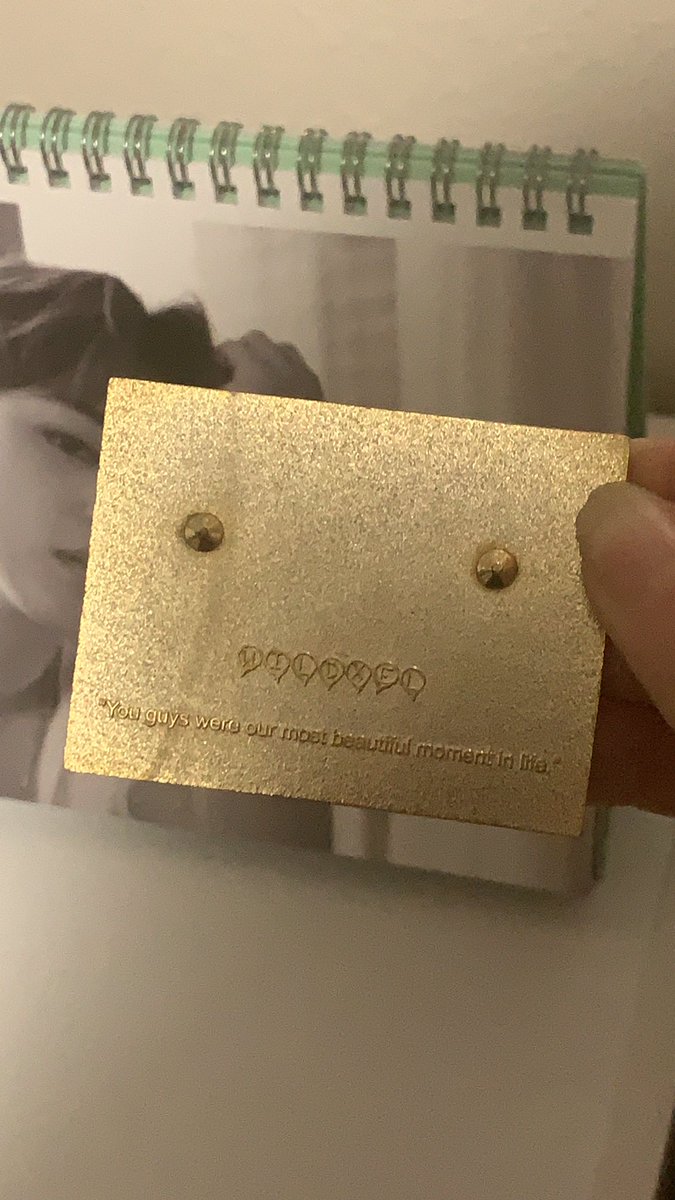 Lilajev's tweet photo. Love at first sight when I saw this pin by @wildxel. Knew I had to have one for myself, @JiminsBookmark &amp; @ChachingTams to celebrate our first weekend together and my first time seeing @BTS_twt twt. And the quote on the back 🥺 https://t.co/5y7NeWb0jC