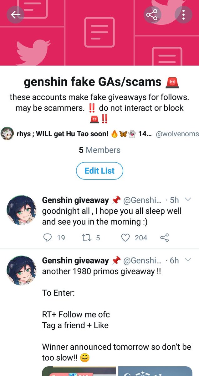 hutaocrave's tweet photo. ‼️ list of genshin twt fake GAs / scammers ‼️

fake GAs are going around again so I made a list of accounts that make fake GAs for y'all to block 😁 (list and explanations below)

feel free to save / rt / tag your friends :D https://t.co/ae6fm3Ds4C