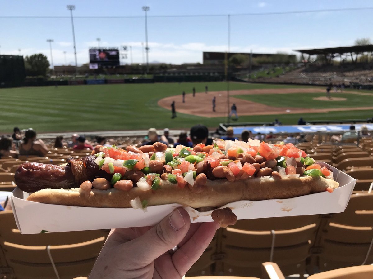 ShortstopsUsa's tweet photo. Baseball fans can get a taste of Arizona at ballparks across the Cactus League by trying the Sonoran Dogs. As I visit each ballpark this spring I’m testing out what each Stadium has to offer. Who serves up your fave? https://t.co/SWFN9MfFKJ