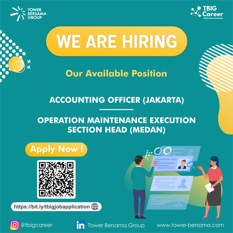 OPPSforID's tweet photo. [Job Vacancy] Tower Bersama Group :

1. Accounting Officer (Jakarta)
2. Operation Maintenance Execution Section Head (Medan)

Details: 
https://t.co/WDpsvbh2ic

#OPPORTUNITIESforID #JobVacancy #Jobs #LowonganKerja #Loker #TowerBersamaGroup #LokerJakarta #LokerMedan https://t.co/Aha1aJZFAQ