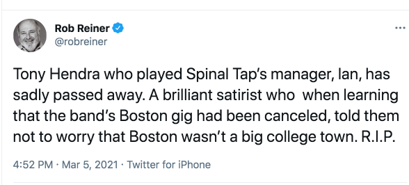 AnOpenSecret's tweet image. Rob Reiner, Hollywood royalty, pays tribute to drugged out pedophile Tony Hendra, who stored piles of cocaine in the fridge, and forced his own daughter to perform oral sex on him when she was only 6 years old.