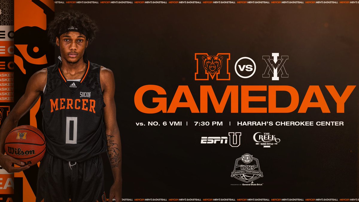MercerMBB's tweet photo. Time for the semifinals!

🎟 https://t.co/K9Fy43O5i5
🆚 No. 6 VMI
⏰ 7:30 p.m. 
 📍 Asheville, N.C.
🏟 Harrah's Cherokee Center
📊 https://t.co/BHsPSHuGzz
📺 https://t.co/6mqBN91ChW
🎙 https://t.co/600e8qbiqi (The Creek) or https://t.co/iG5SPF4FEr (SportsMic)

#RoarTogether https://t.co/8msZUzBHWn