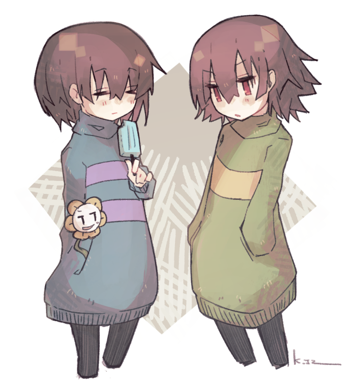 frisk 「仲の良いフリとキャとフラ 」|春日 / kasugaのイラスト