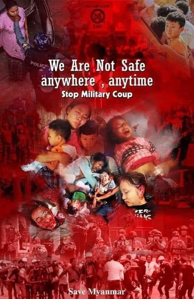 PrincessSan11's tweet photo. Burma has been turned into a slaughter ground as BBC stated today as The deadliest day of protest.  Military and police slaughtered the civilians, and arrested the peaceful protesters brutally and mercilessly.  The world needs to stop watching as Myanmar needs immediate help!!!! https://t.co/6GezEqZosa