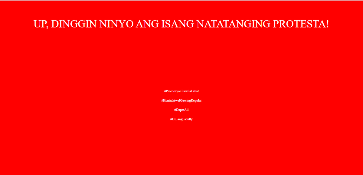phkule's tweet photo. DEVELOPING: UVLê webpage is currently showing an “online protest” calling for the regularization and promotion of contractual workers in UP.

UVLê has been inaccessible for nearly three days already.

#PromosyonParaSaLahat
#KontraktwalGawingRegular
#DapatAll
#DiLangFaculty https://t.co/4ADsL1aLPH